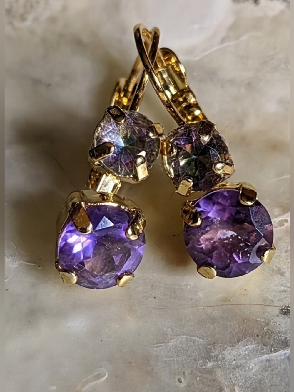 Amethyst 1.7 Carats and Mystic Quartz  1 Carat Drop Down Earrings in Gold Plated